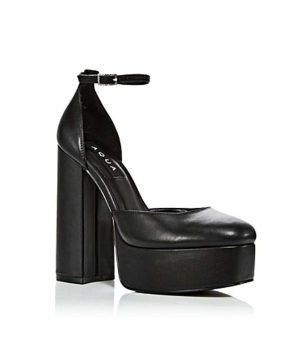 Aqua Lisa Women's Black Ankle Strap Platform Heels Size 7.5 (MSRP $138)